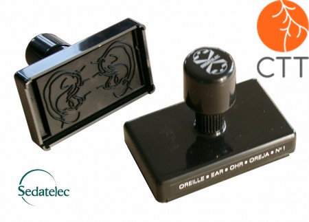 Self-inking wooden ear stamp no. 1 from Sedatelec
