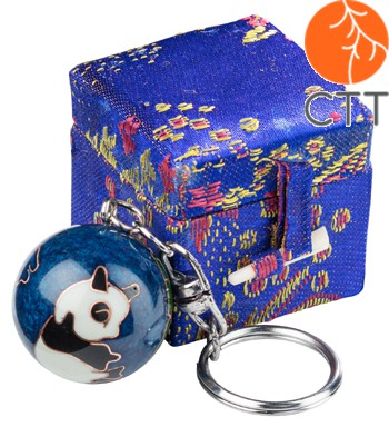 key ring chain ball PANDA blue in brocade box