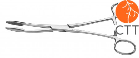 Stainless steel forceps with clamp, 21 cm curbed