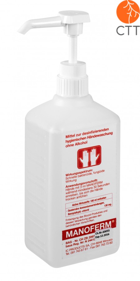 Manoferm, hand and skin disenfection without alcohol or other toxic substances, 500ml bottle with dispenser