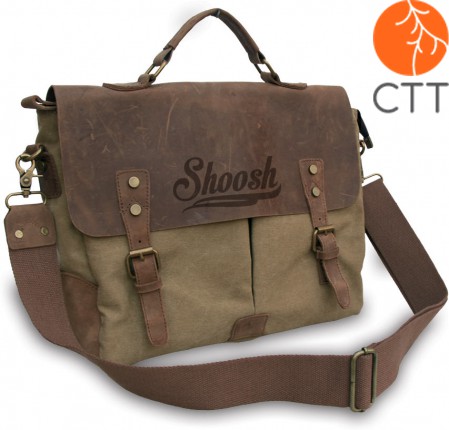 Shoosh® canvas-leather Handbag ideal for Laptop, khaki, Soft Material,Eco-friend