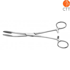 Stainless steel forceps with clamp, 21 cm curbed