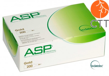 ASP GOLD Ohr Dauernadeln von Sedatelec (Frankreich), Box mit 200 Nadeln, aus Edelstahl, nickelfrei, vergoldet