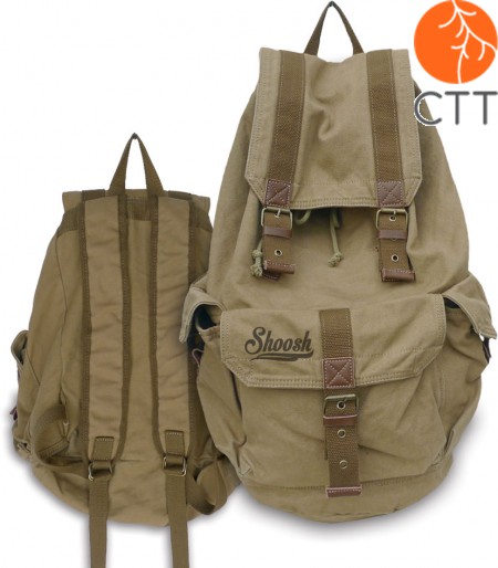 Shoosh Canvas Backpack Rucksack, 100% Canvas soft, couleur khaki, Eco friendly, 