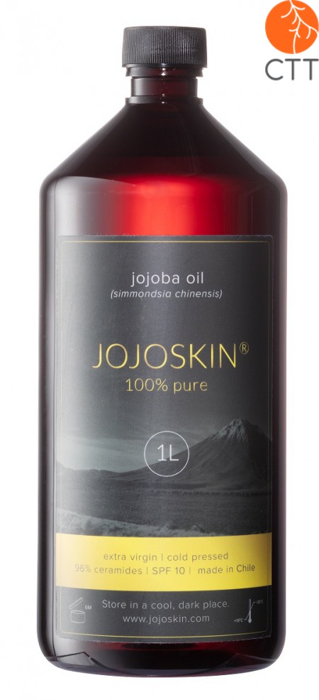 JojoSkin, huile de Jojoba pure et naturelle du Chilie, bouteille en plastic 1000ml avec distributeur et bouchon à vis